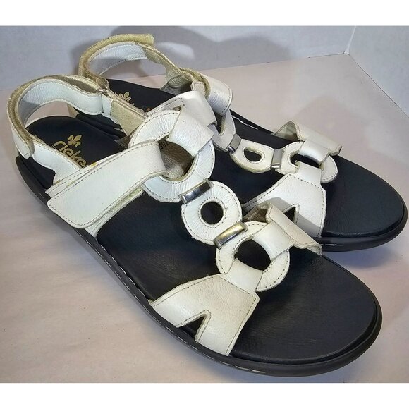 Rieker Womens White Leather Sandals With Adjustable Straps & Ring Detail size 11 - Picture 11 of 13